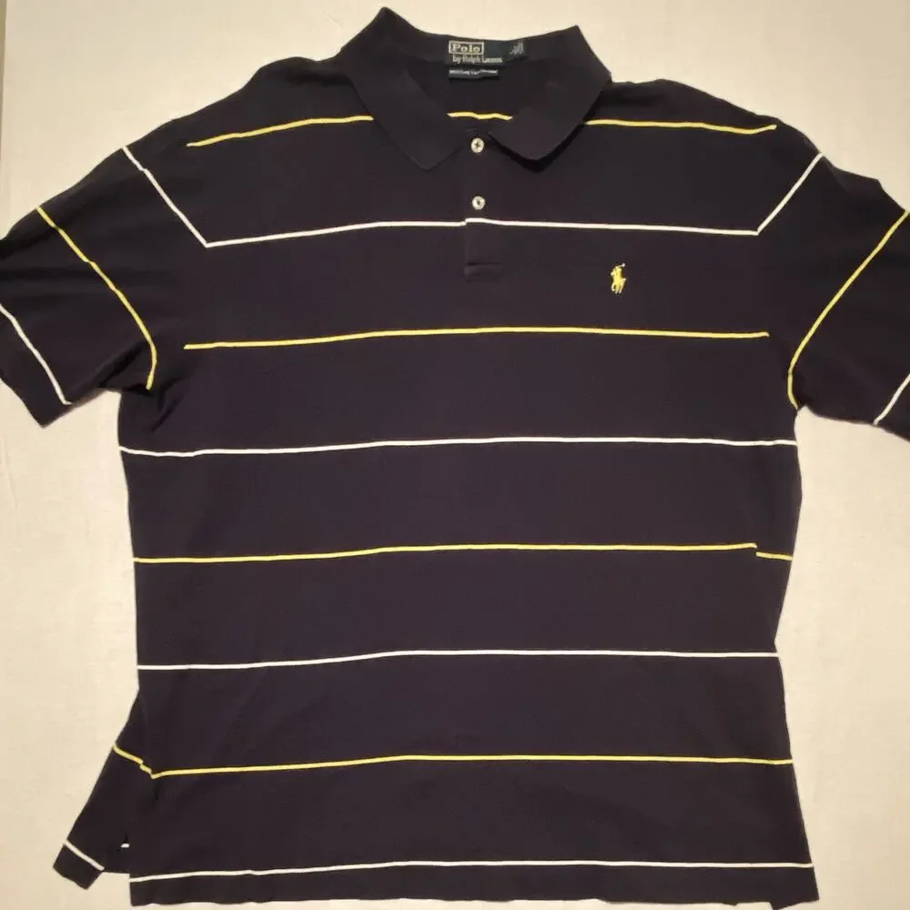 Polo Ralph Lauren Polo Shirt Men’s M Navy/Yellow/White Striped Moisture Wicking